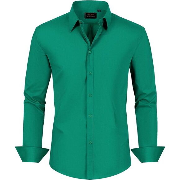 Men's Dress Shirts Stretch Stain Shield Long Sleeve Solid  Button Down Shirts - Picture 4 of 6